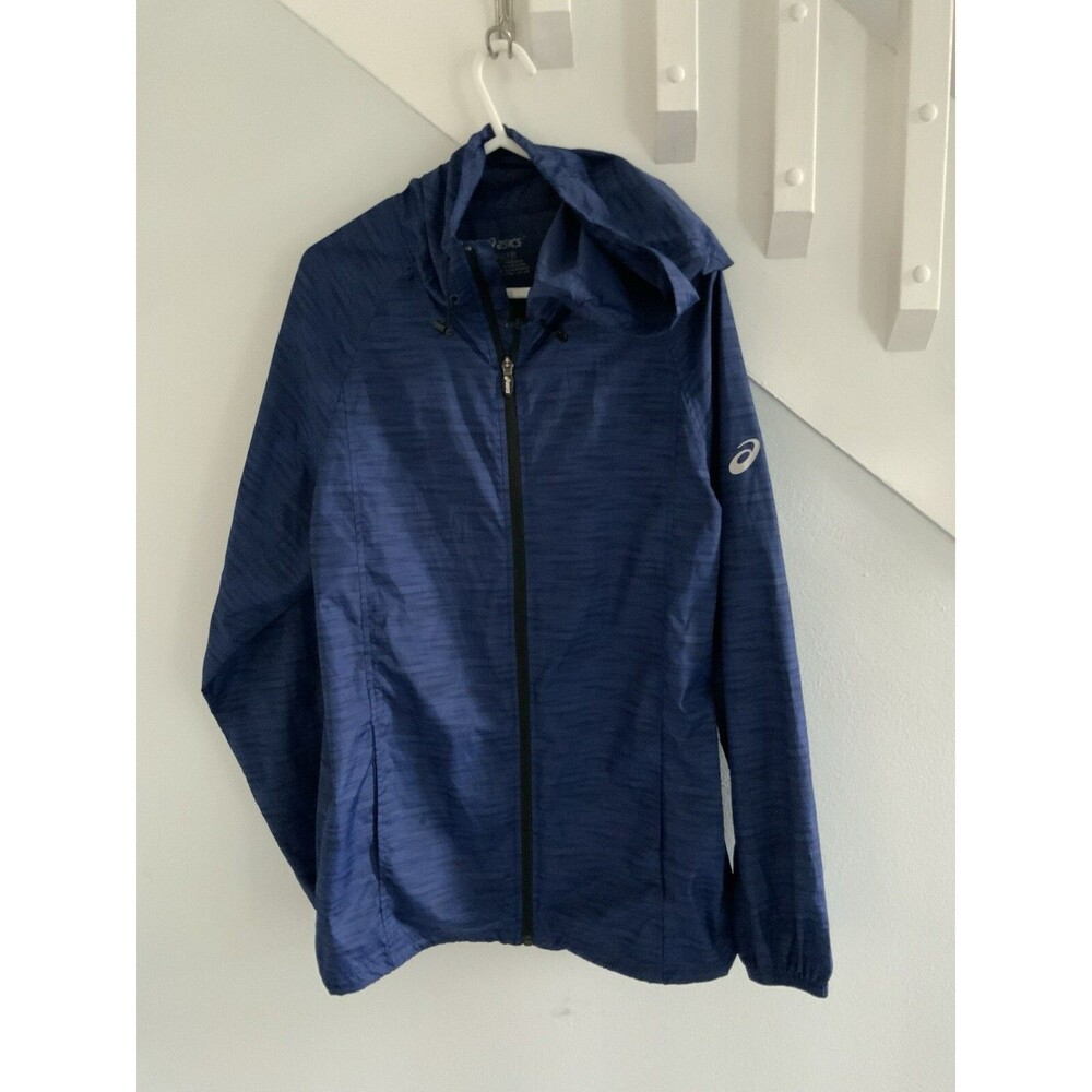 Asics Windbreaker Rain Jacket Womens Size Small Blue Logo